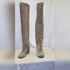 Franco Sarto 9.5  Over Knee Tan Suede Block Heel Side Zip Boot
